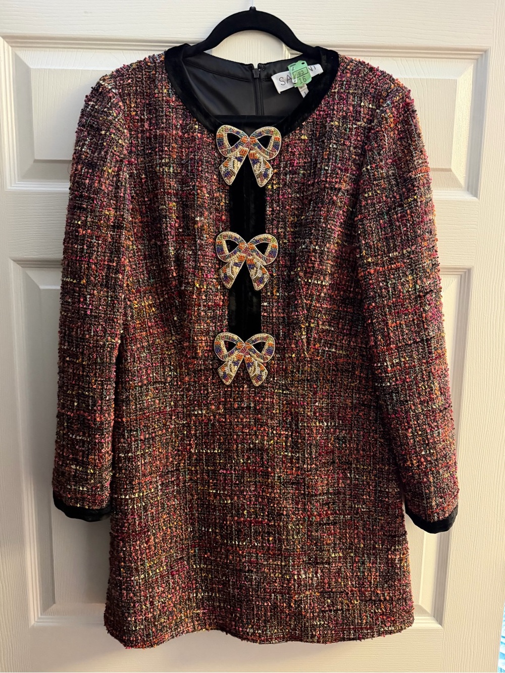 Saloni Women’s Tweed Dress with Jeweled Bows